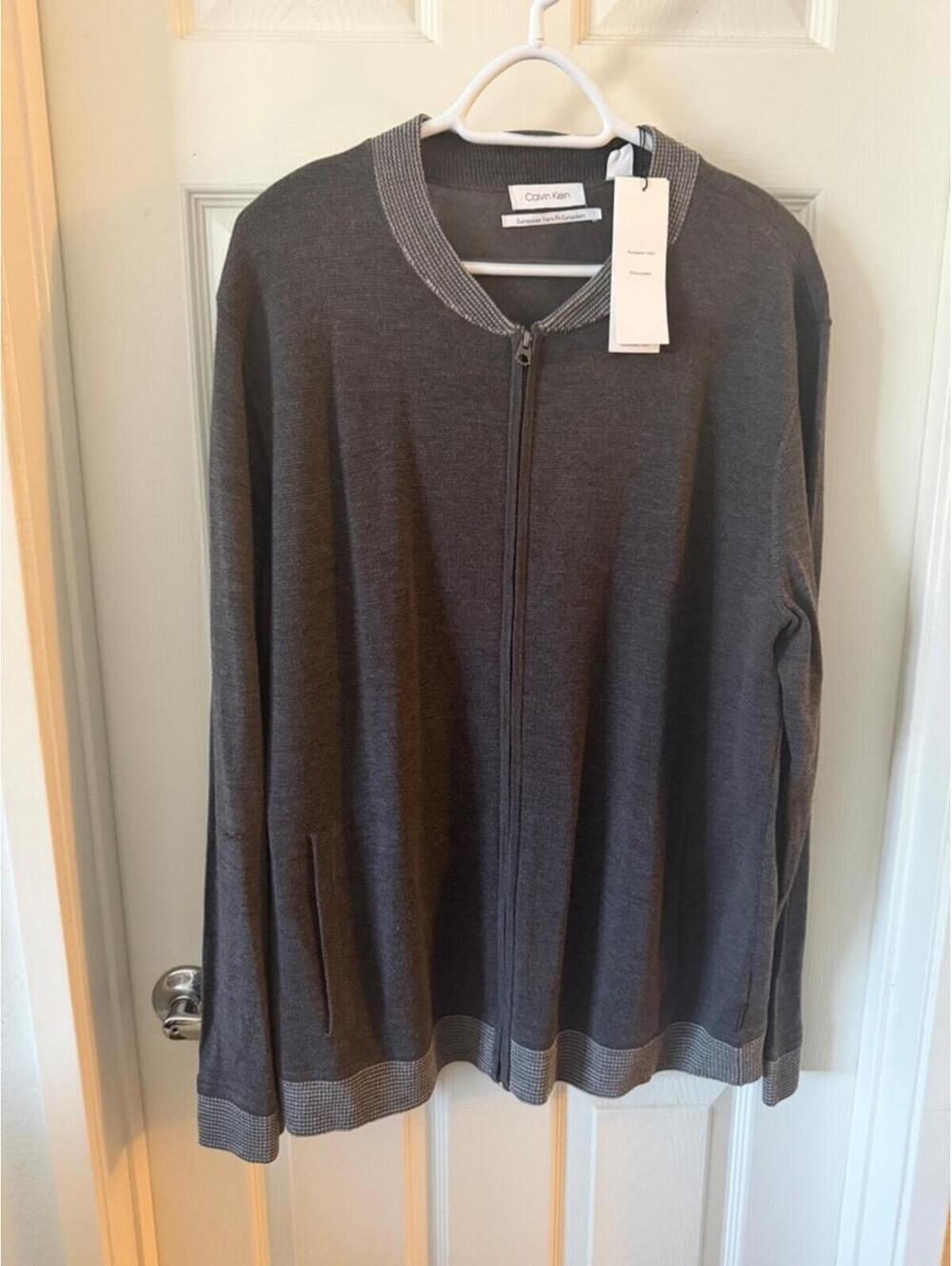 Calvin Klein Charcoal Zip-Front Knit Jacket